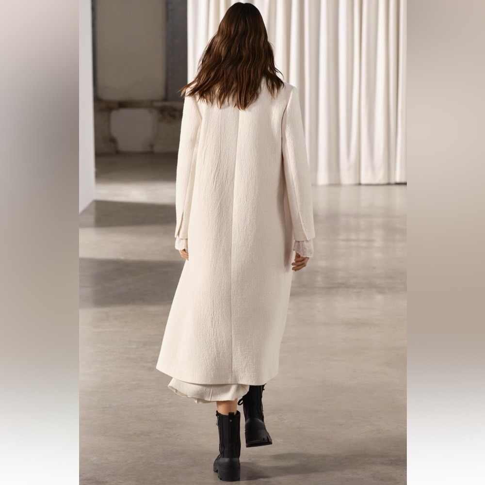 Zara Minimalist Wool Blend Textured Coat Ecru Cream ZW Collection size M NWT - Picture 7 of 16
